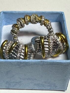 Elegant Ring and Earring Two-Tone Silver and Gold Ring